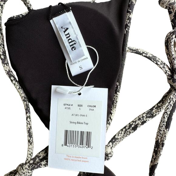 andie swim string bikini top snake print grey and cream women small - Picture 7 of 8